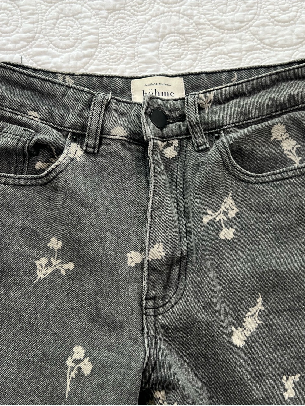 Bohme jeans women’s small black wide leg floral print Relaxed boho whimsigoth - Picture 2 of 16
